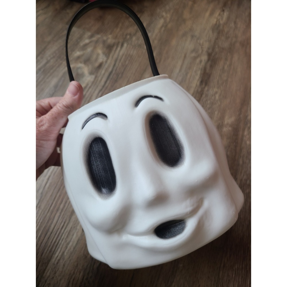 Vintage Empire Ghost Halloween Trick or Treat Pail Blow Mold Bucket White 024633